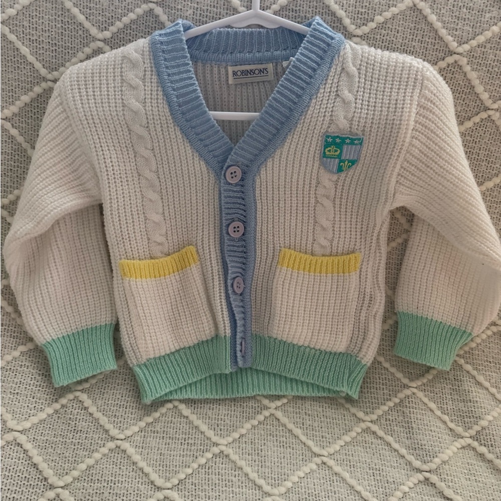 Baby Vintage Cardigan - White, Blue, Green, Yellow | Size 6-9 Months